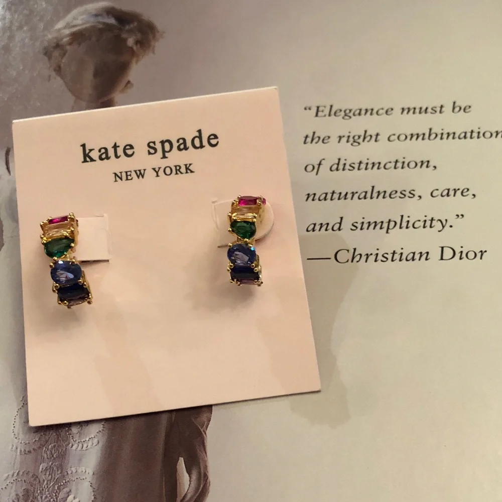 Authentic New on card. kate spade Gold-Tone Multicolor Gem Drop Earrings